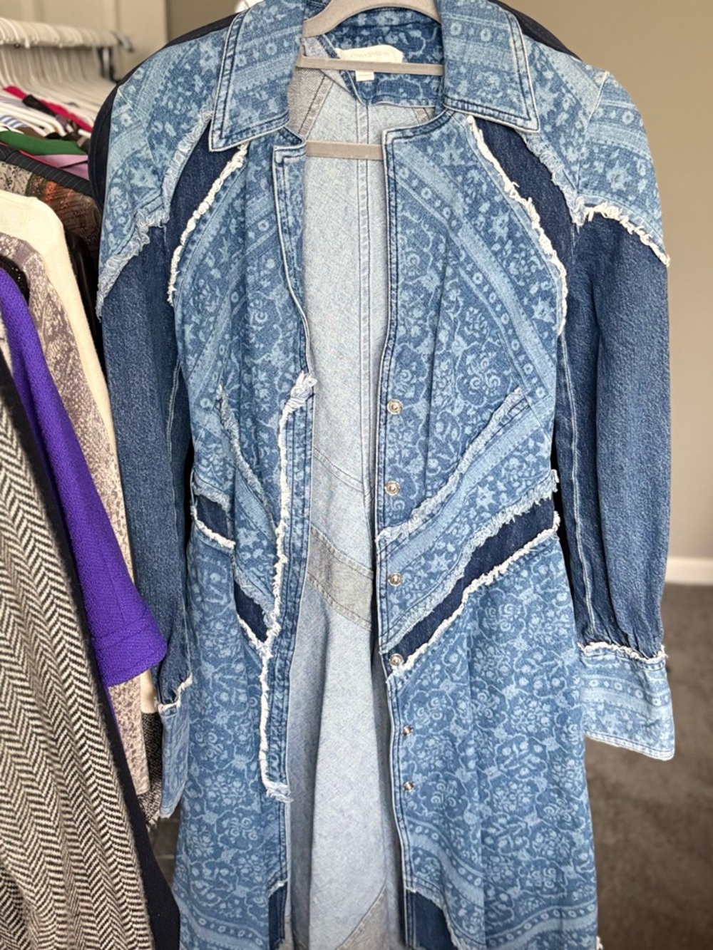 Patchwork Denim Duster Coat in Light & Dark Blue
